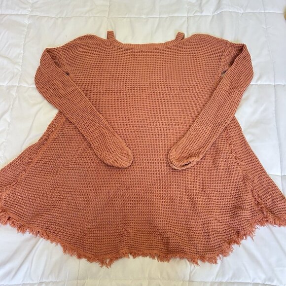 Free People Womens Medium M Designer Shoulder Peek-A-Boo Strappy Knit Sweater - Picture 7 of 7